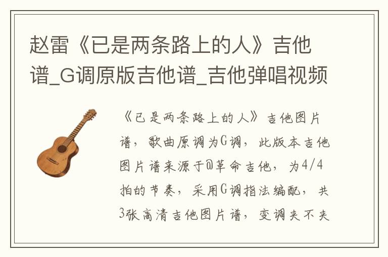 赵雷《已是两条路上的人》吉他谱_G调原版吉他谱_吉他弹唱视频教学