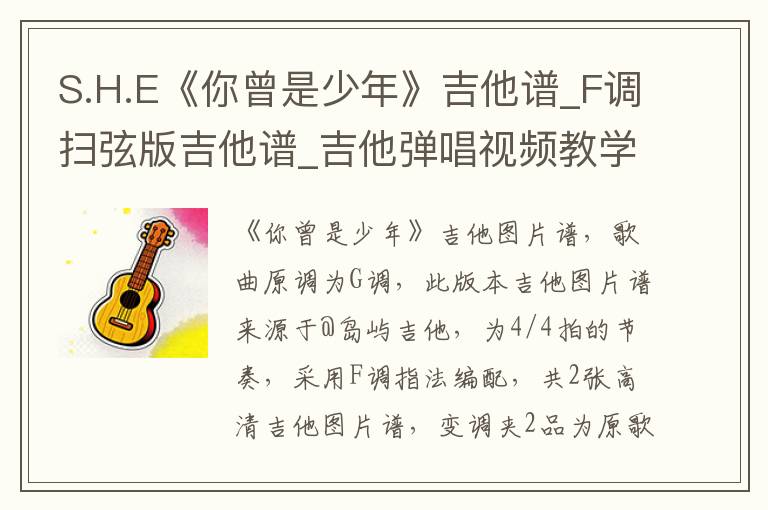 S.H.E《你曾是少年》吉他谱_F调扫弦版吉他谱_吉他弹唱视频教学