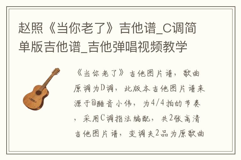 赵照《当你老了》吉他谱_C调简单版吉他谱_吉他弹唱视频教学