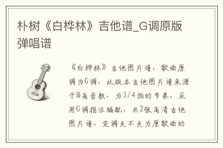 朴树《白桦林》吉他谱_G调原版弹唱谱