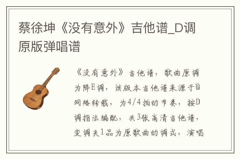 蔡徐坤《没有意外》吉他谱_D调原版弹唱谱