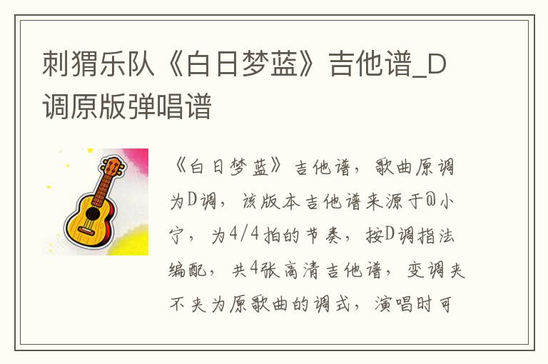 刺猬乐队《白日梦蓝》吉他谱_D调原版弹唱谱