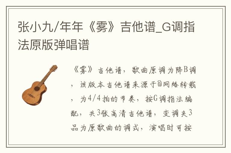 张小九/年年《雾》吉他谱_G调指法原版弹唱谱
