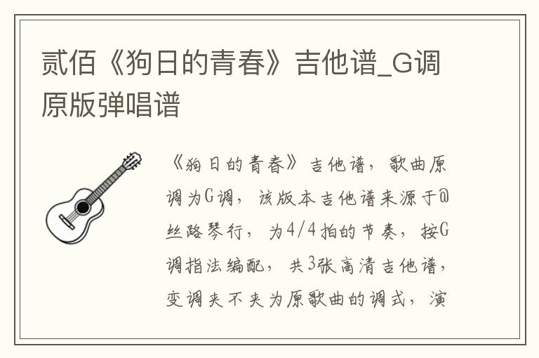 贰佰《狗日的青春》吉他谱_G调原版弹唱谱