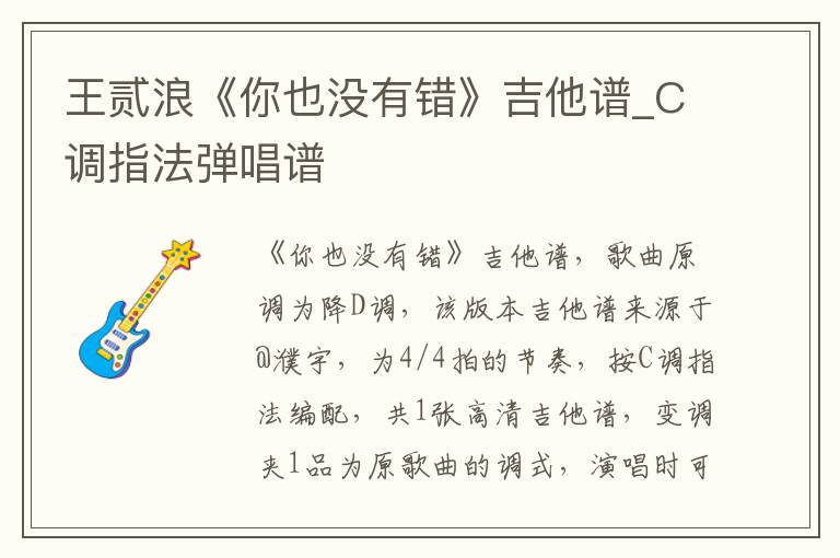 王贰浪《你也没有错》吉他谱_C调指法弹唱谱