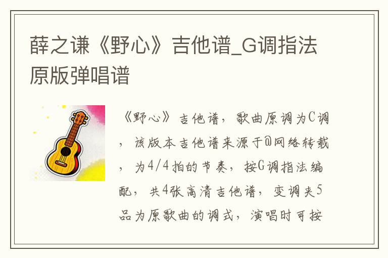 薛之谦《野心》吉他谱_G调指法原版弹唱谱