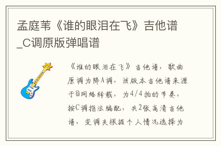 孟庭苇《谁的眼泪在飞》吉他谱_C调原版弹唱谱