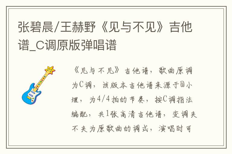 张碧晨/王赫野《见与不见》吉他谱_C调原版弹唱谱