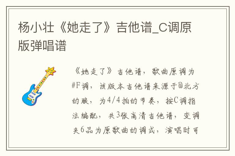 杨小壮《她走了》吉他谱_C调原版弹唱谱 杨小壮《她走了》吉他谱_C调原版弹唱谱