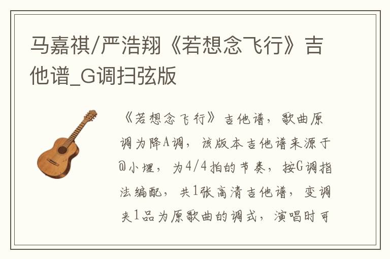 马嘉祺/严浩翔《若想念飞行》吉他谱_G调扫弦版
