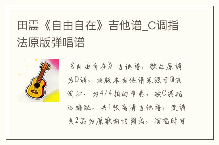 田震《自由自在》吉他谱_C调指法原版弹唱谱