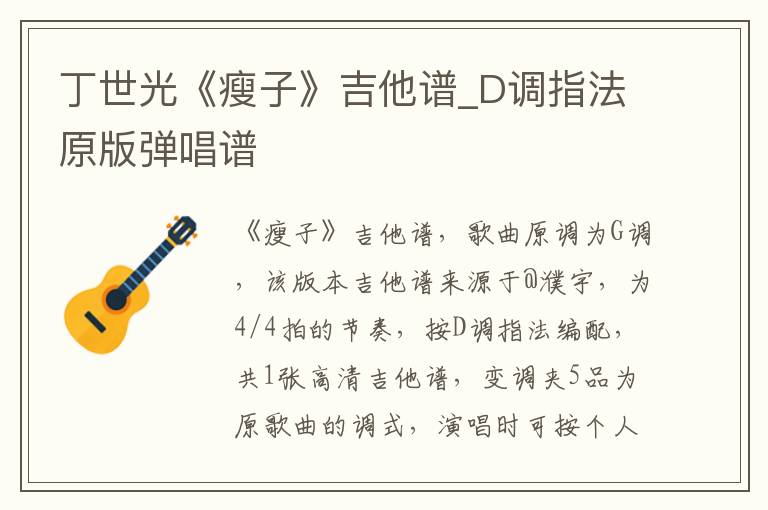 丁世光《瘦子》吉他谱_D调指法原版弹唱谱