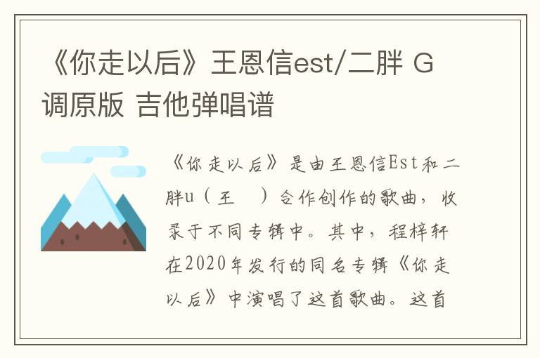 《你走以后》王恩信est/二胖 G调原版 吉他弹唱谱