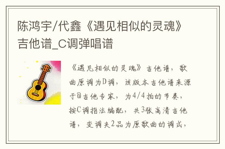 陈鸿宇/代鑫《遇见相似的灵魂》吉他谱_C调弹唱谱