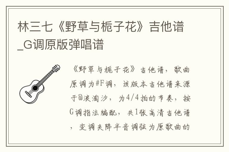 林三七《野草与栀子花》吉他谱_G调原版弹唱谱