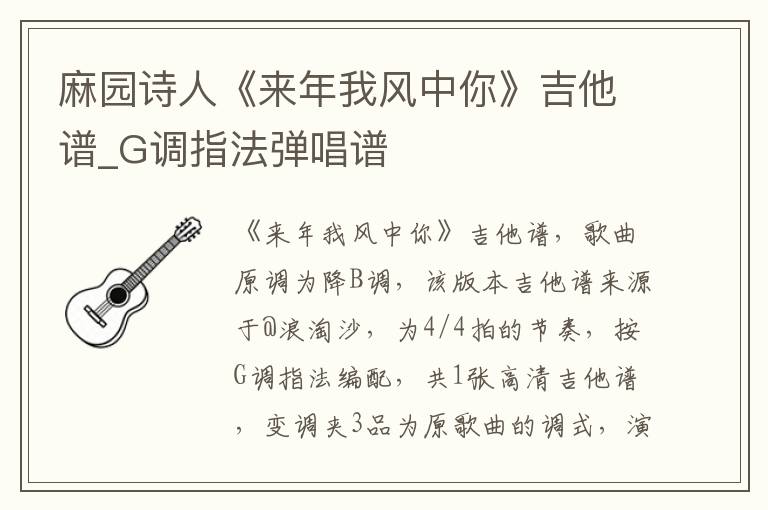麻园诗人《来年我风中你》吉他谱_G调指法弹唱谱