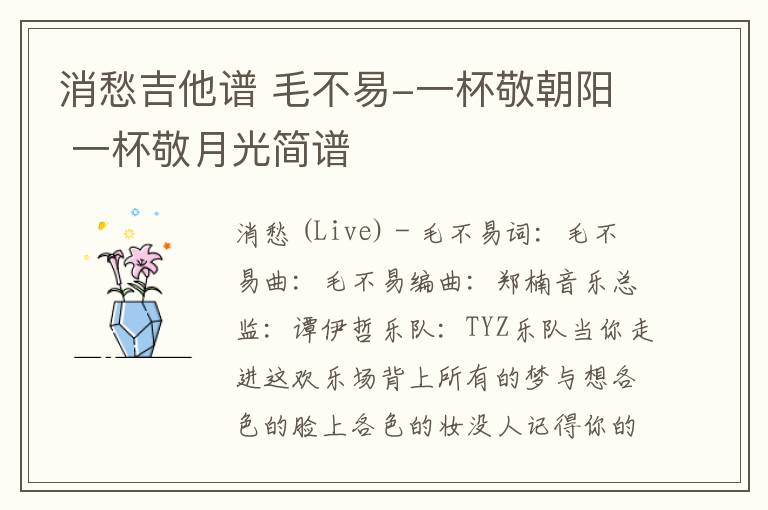 消愁吉他谱 毛不易-一杯敬朝阳 一杯敬月光简谱