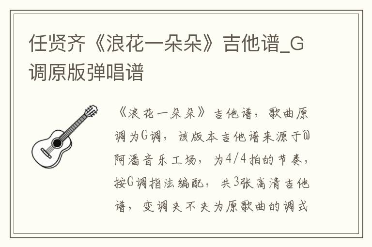任贤齐《浪花一朵朵》吉他谱_G调原版弹唱谱