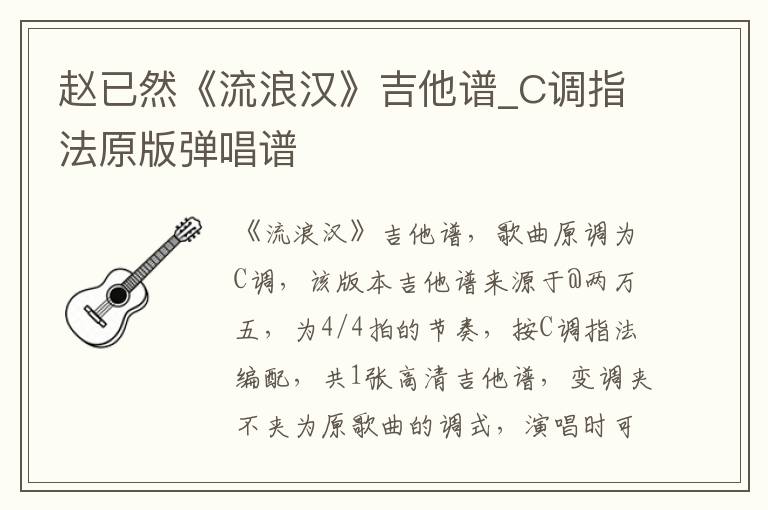 赵已然《流浪汉》吉他谱_C调指法原版弹唱谱