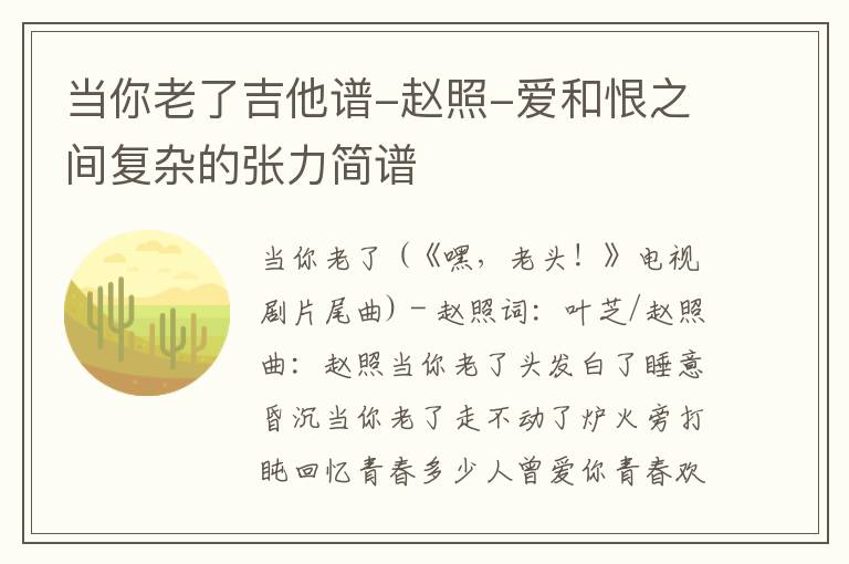 当你老了吉他谱-赵照-爱和恨之间复杂的张力简谱