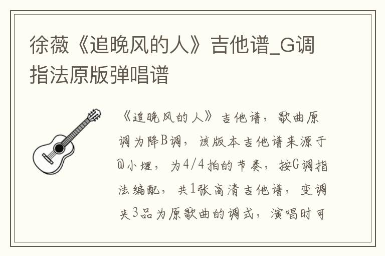 徐薇《追晚风的人》吉他谱_G调指法原版弹唱谱