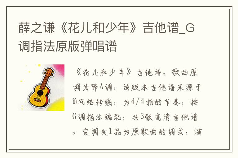 薛之谦《花儿和少年》吉他谱_G调指法原版弹唱谱