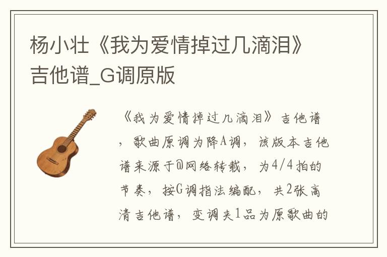 杨小壮《我为爱情掉过几滴泪》吉他谱_G调原版