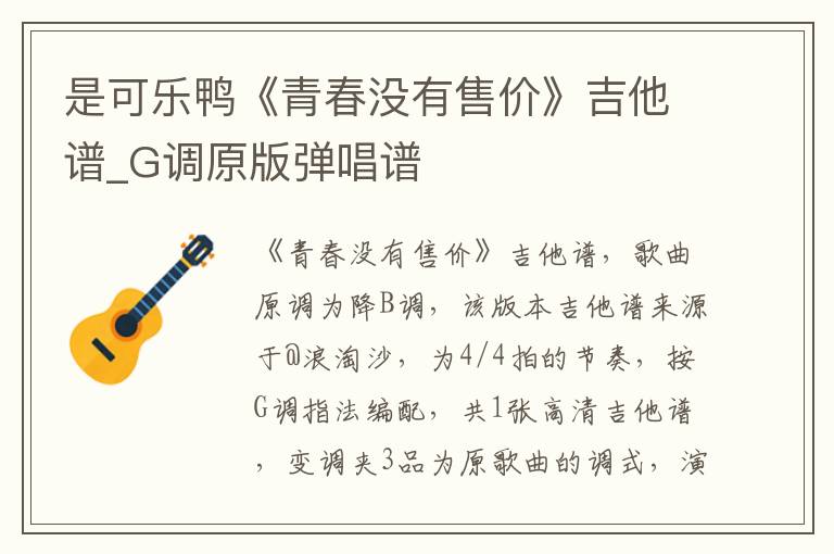 是可乐鸭《青春没有售价》吉他谱_G调原版弹唱谱