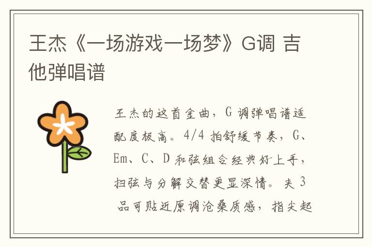 王杰《一场游戏一场梦》G调 吉他弹唱谱