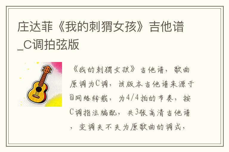 庄达菲《我的刺猬女孩》吉他谱_C调拍弦版