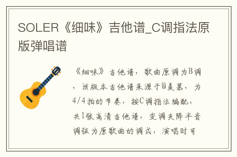 SOLER《细味》吉他谱_C调指法原版弹唱谱