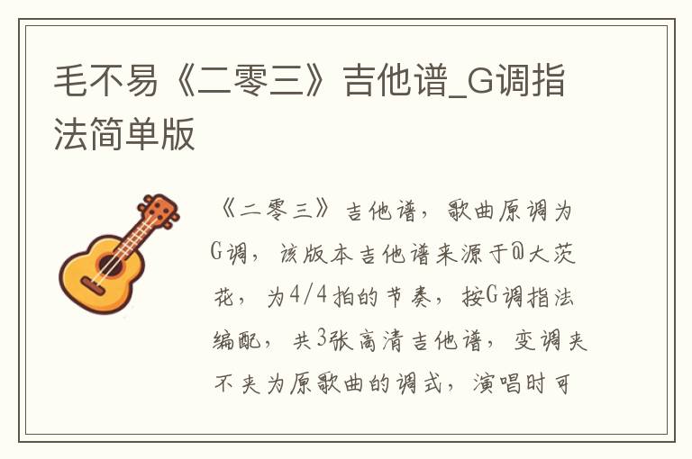 毛不易《二零三》吉他谱_G调指法简单版