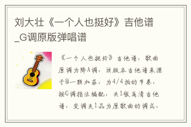刘大壮《一个人也挺好》吉他谱_G调原版弹唱谱