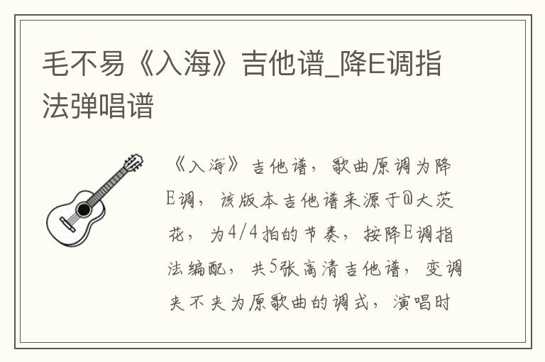 毛不易《入海》吉他谱_降E调指法弹唱谱