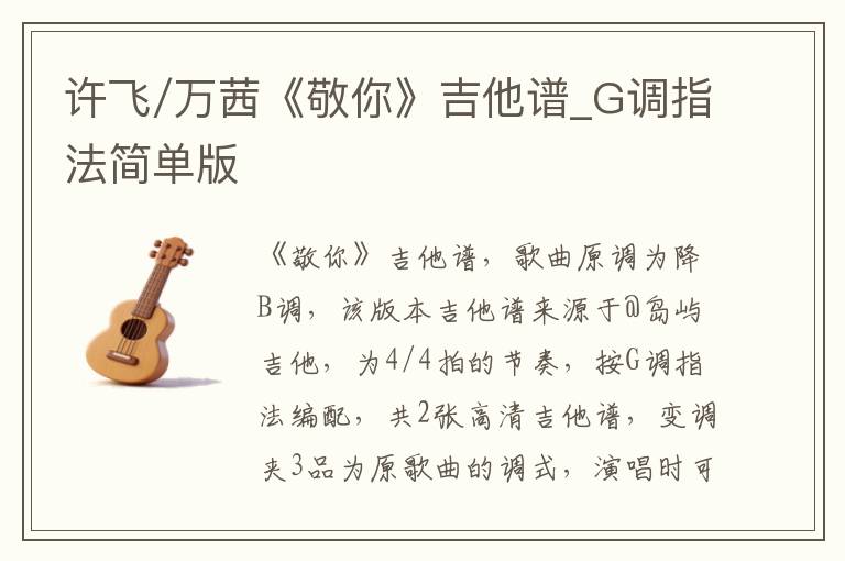 许飞/万茜《敬你》吉他谱_G调指法简单版