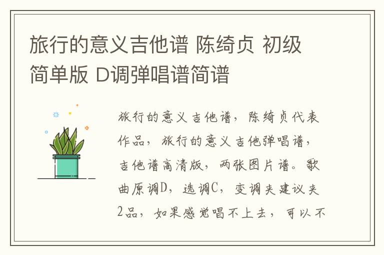 旅行的意义吉他谱 陈绮贞 初级简单版 D调弹唱谱简谱
