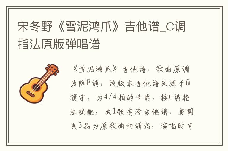 宋冬野《雪泥鸿爪》吉他谱_C调指法原版弹唱谱