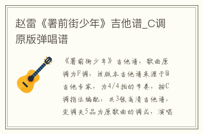 赵雷《署前街少年》吉他谱_C调原版弹唱谱