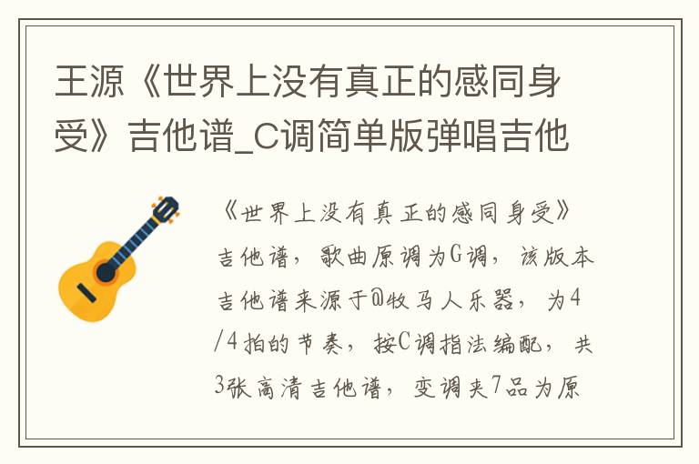 王源《世界上没有真正的感同身受》吉他谱_C调简单版弹唱吉他谱