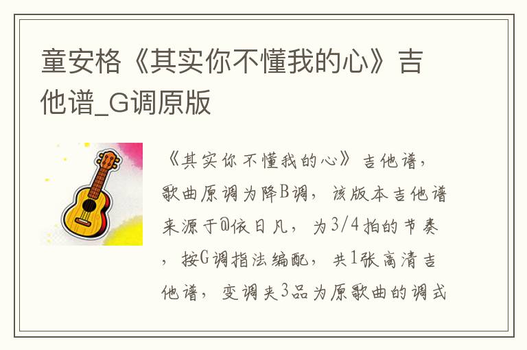 童安格《其实你不懂我的心》吉他谱_G调原版