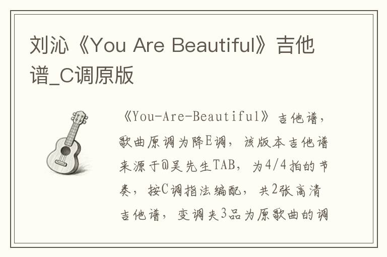 刘沁《You Are Beautiful》吉他谱_C调原版