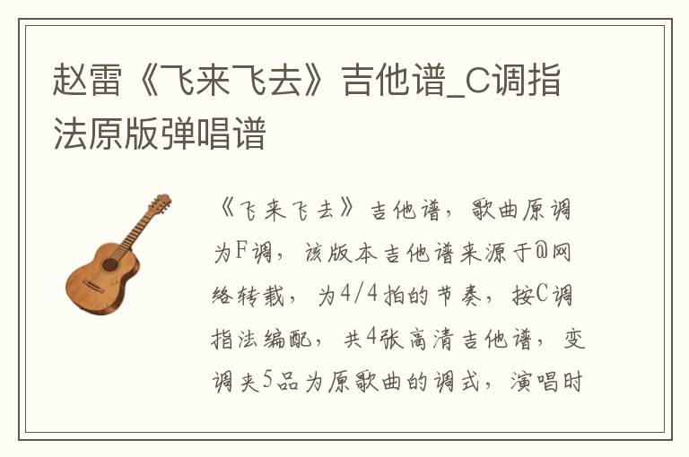 赵雷《飞来飞去》吉他谱_C调指法原版弹唱谱