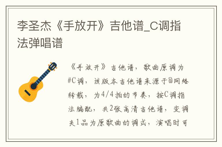 李圣杰《手放开》吉他谱_C调指法弹唱谱