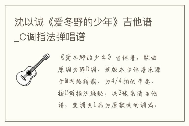 沈以诚《爱冬野的少年》吉他谱_C调指法弹唱谱