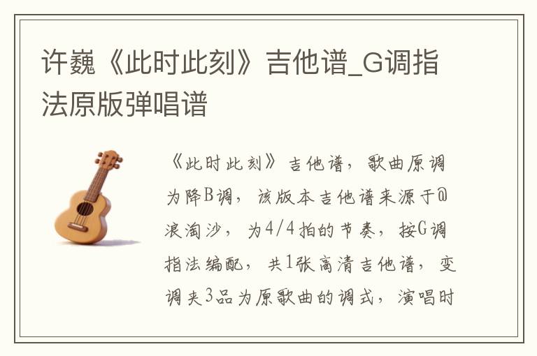 许巍《此时此刻》吉他谱_G调指法原版弹唱谱