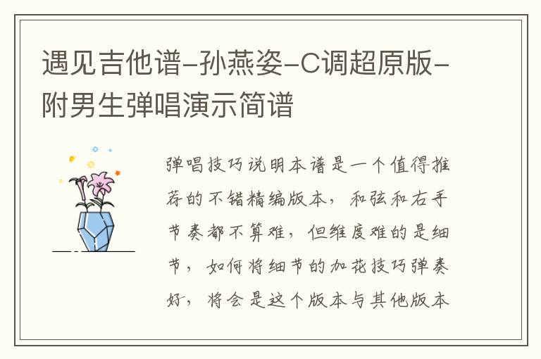 孙燕姿《遇见》吉他谱-C调超原版-男生弹唱