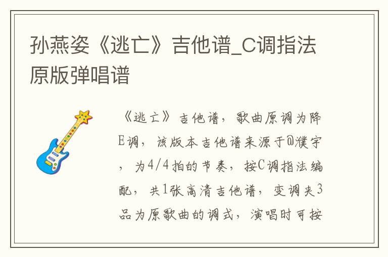 孙燕姿《逃亡》吉他谱_C调指法原版弹唱谱