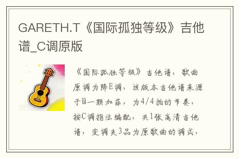GARETH.T《国际孤独等级》吉他谱_C调原版