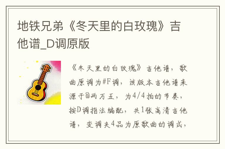 地铁兄弟《冬天里的白玫瑰》吉他谱_D调原版