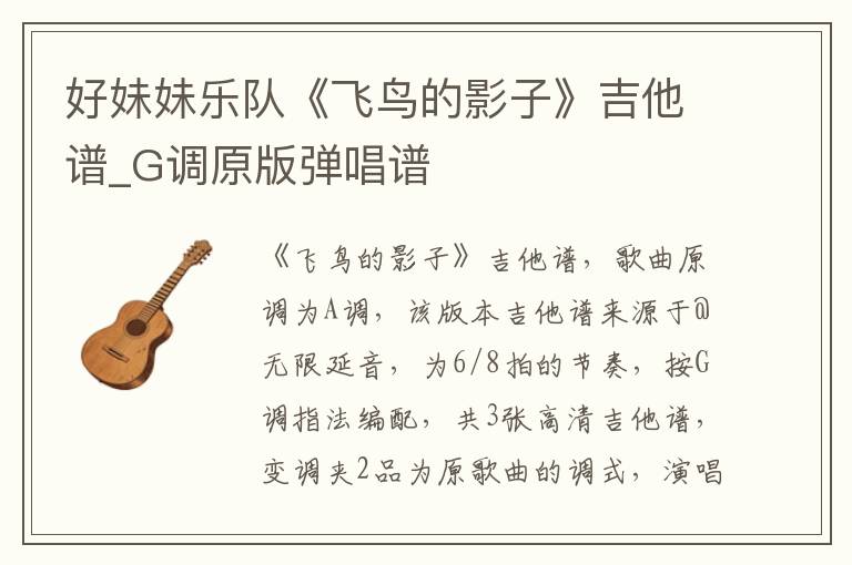好妹妹乐队《飞鸟的影子》吉他谱_G调原版弹唱谱